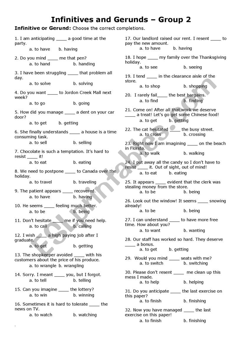 Infinitives & Gerunds Group 2 Page 3 