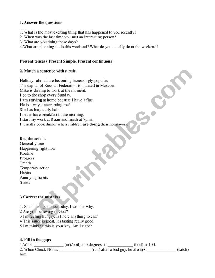 Tenses Revision worksheet