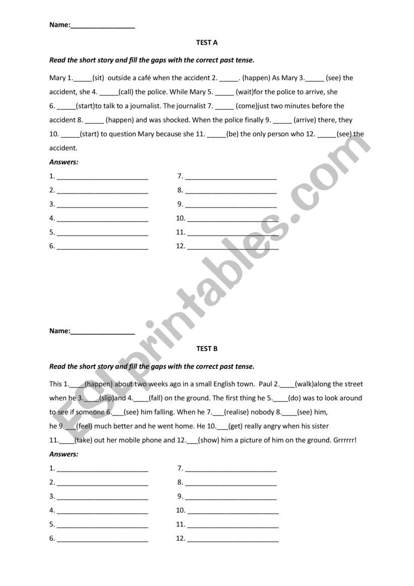 Past Tenses worksheet