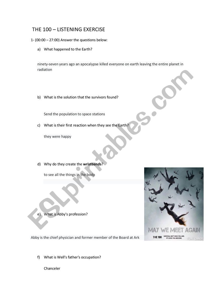 The 100 Listening activity worksheet