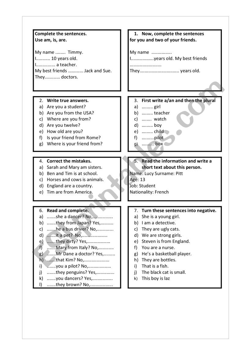 Verb to be/practice or easy test