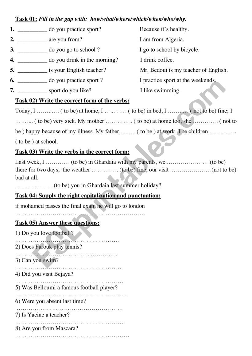 different tasks  worksheet