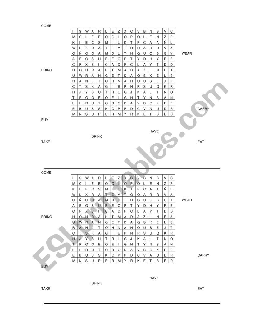 puzzle of verbs in past worksheet