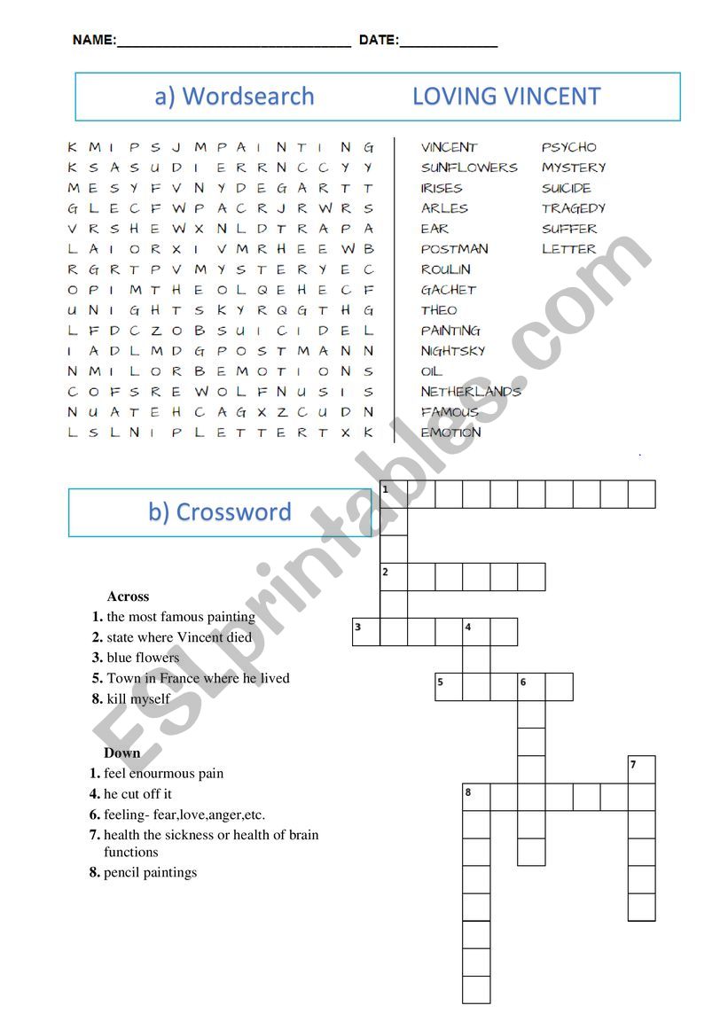 Vincent van Gogh worksheet