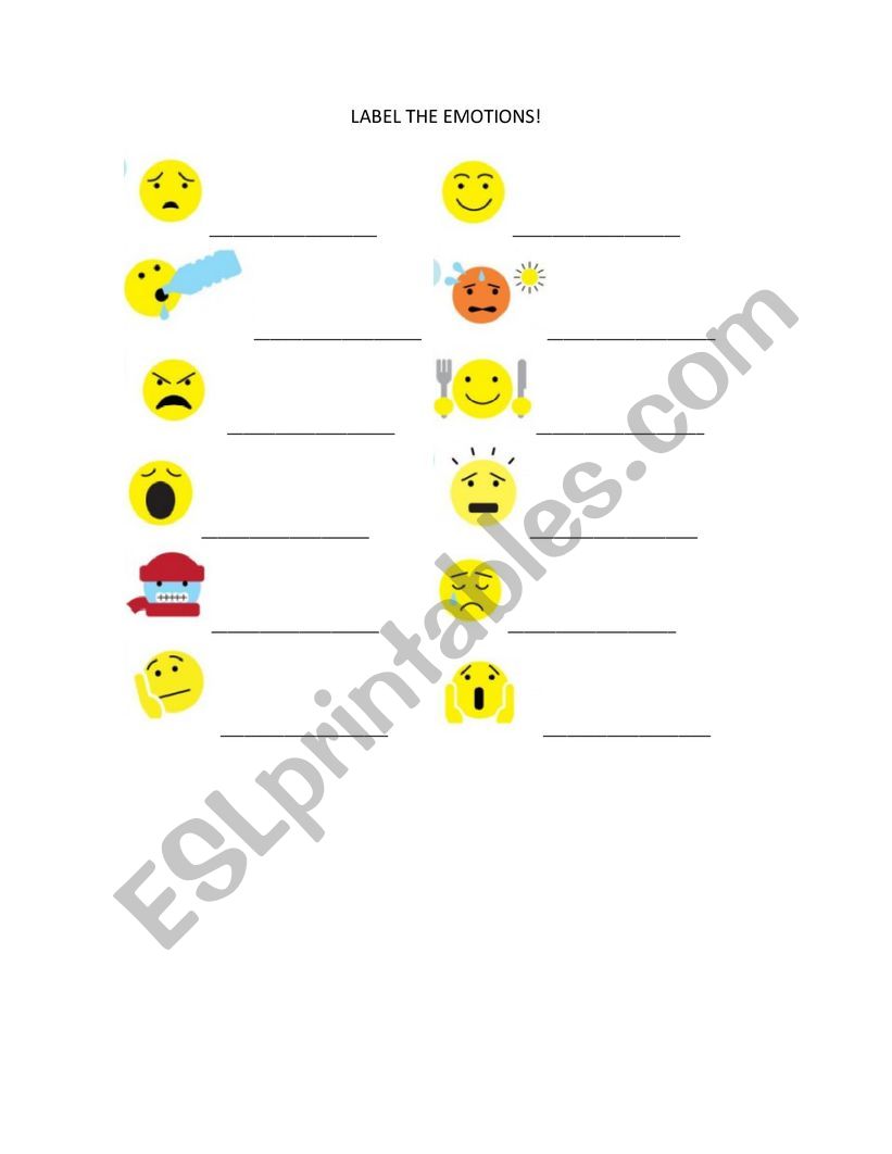 Label the emotions worksheet