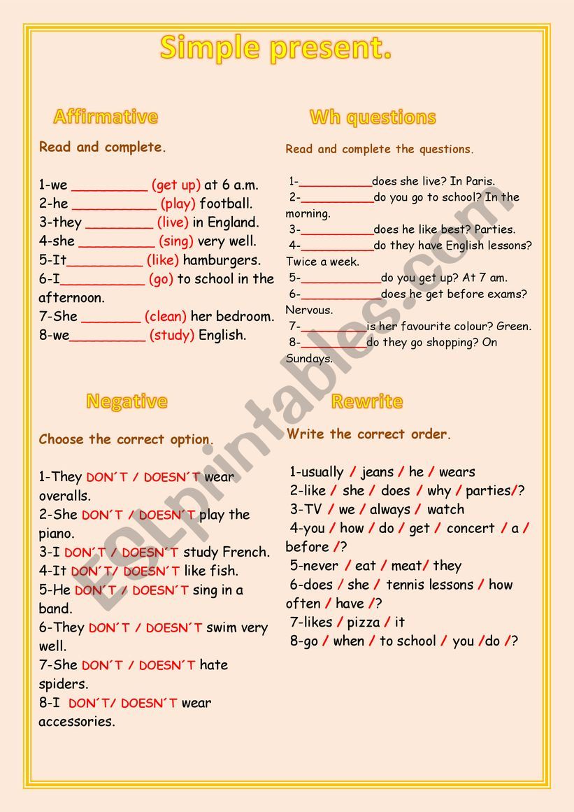 simple present worksheet