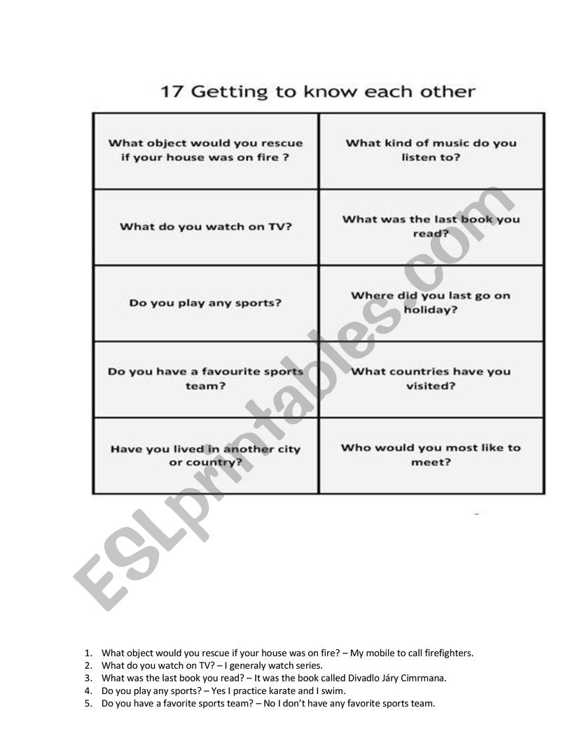 GETTING TO KNOW YOU worksheet