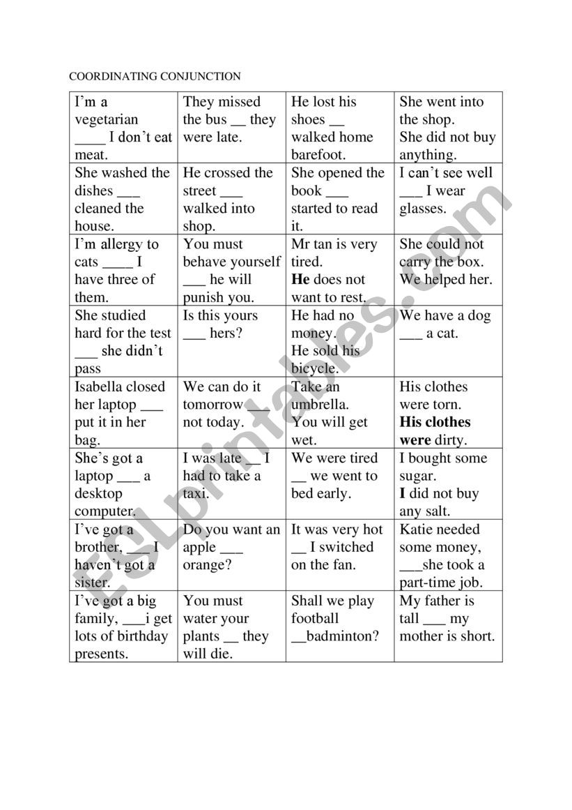 coordinating-conjunction-esl-worksheet-by-ezza12