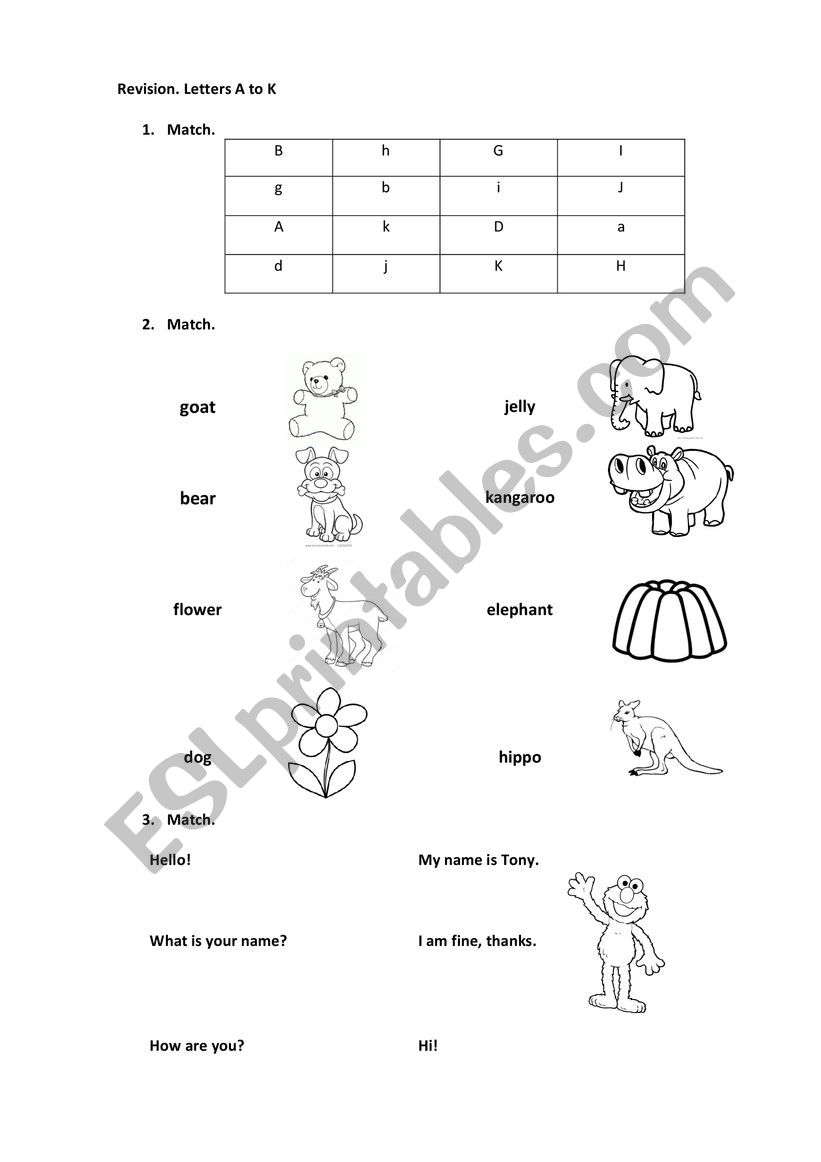 Letters A to P worksheet