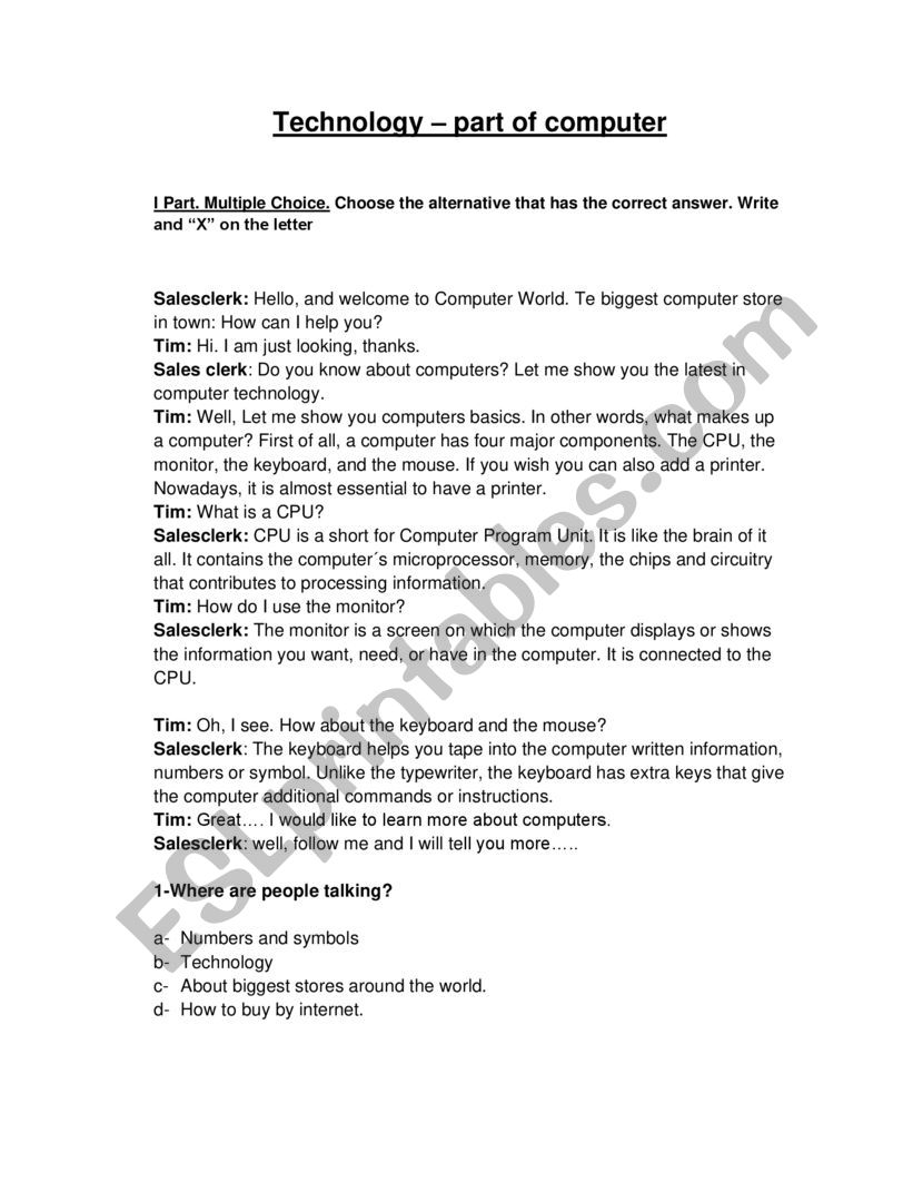 technology worksheet
