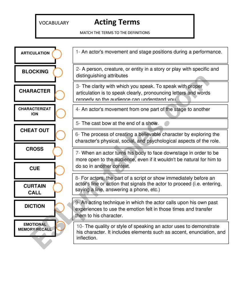 Acting Terms worksheet