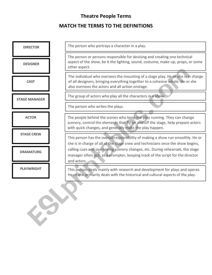 Theatre People Terms worksheet