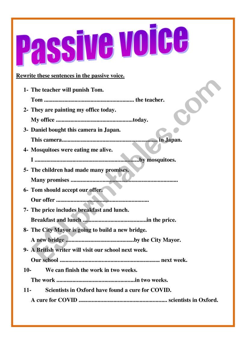 Passive voice - mixed tenses worksheet