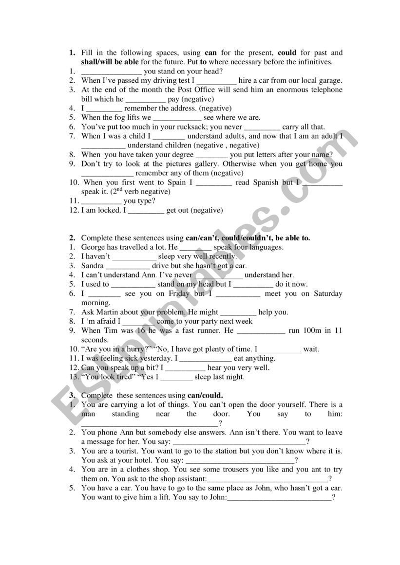 Can- coul-be able to worksheet Can- coul-be able to worksheet