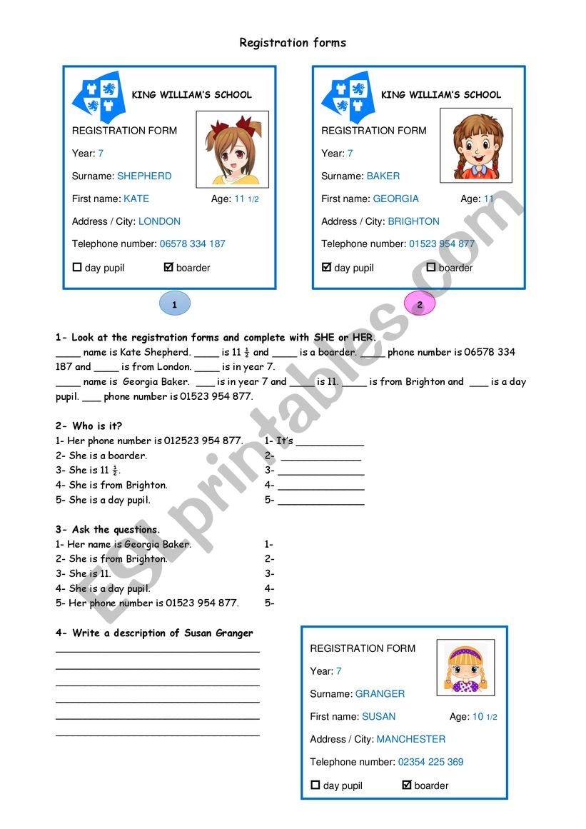 Registration forms worksheet