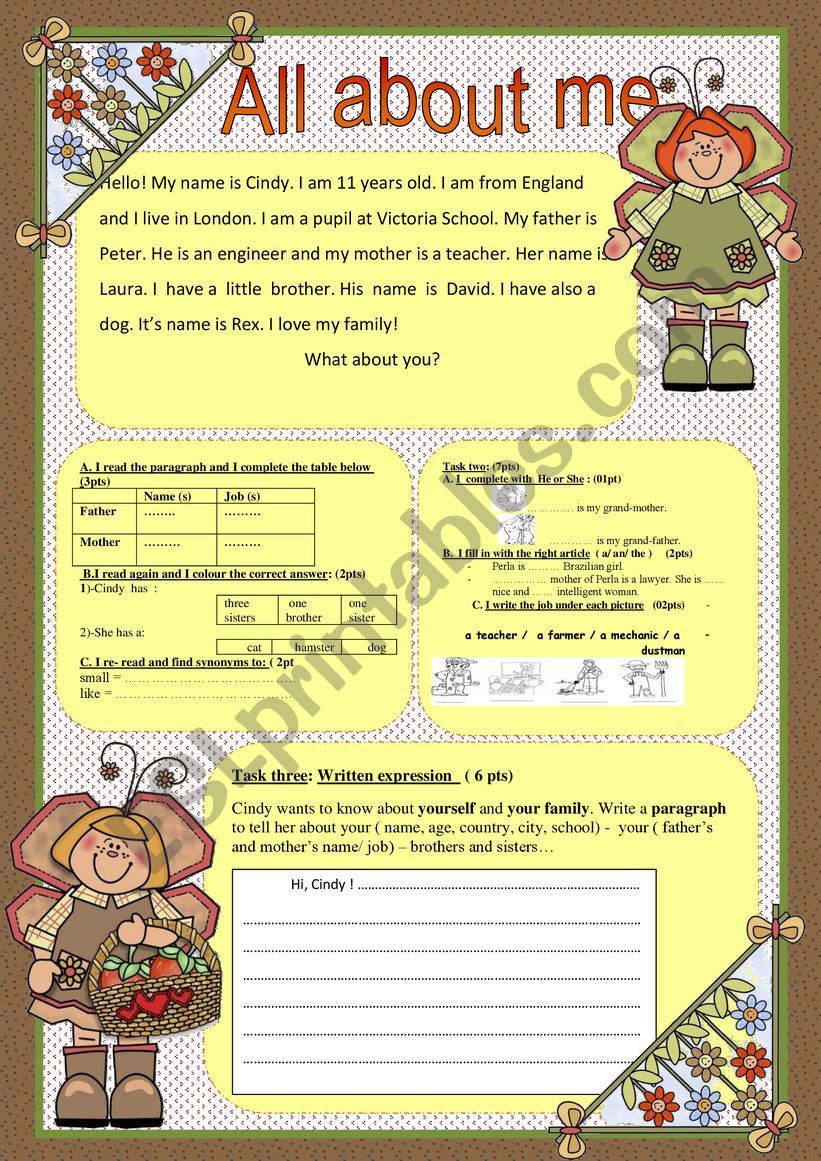  all about me worksheet
