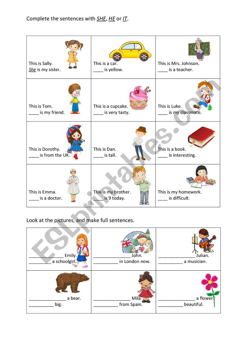 SHE, HE or IT? worksheet