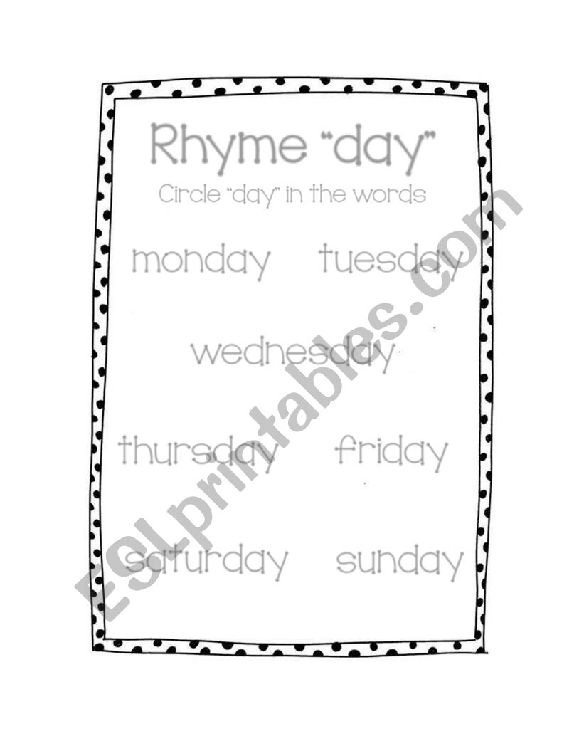 Days of the week worksheet