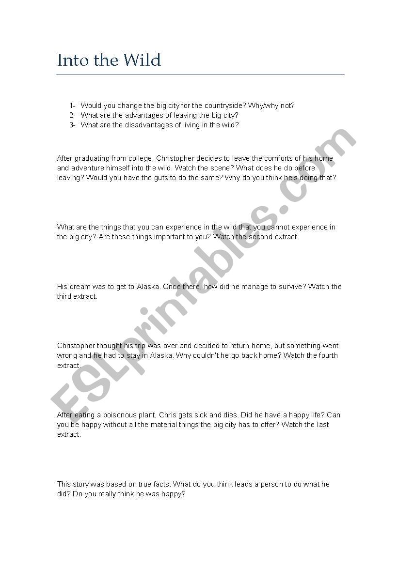 Leaving the city worksheet