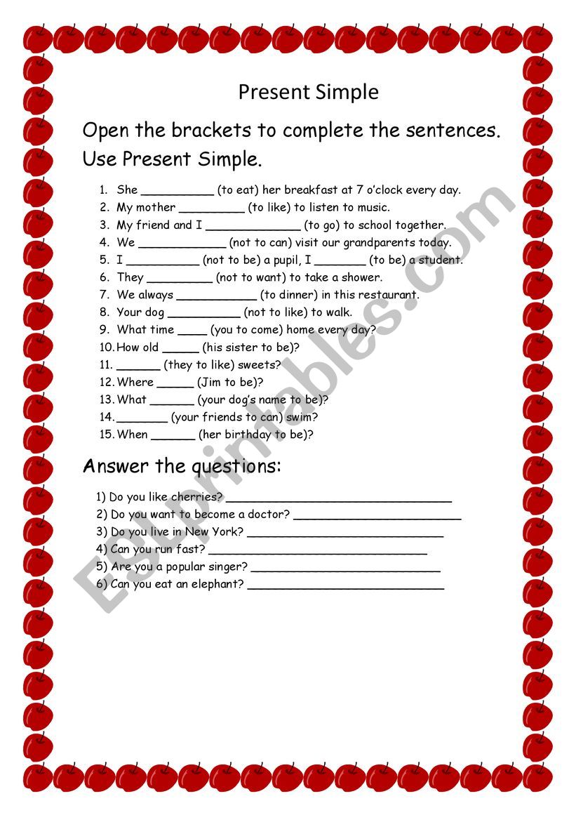 Present simple worksheet