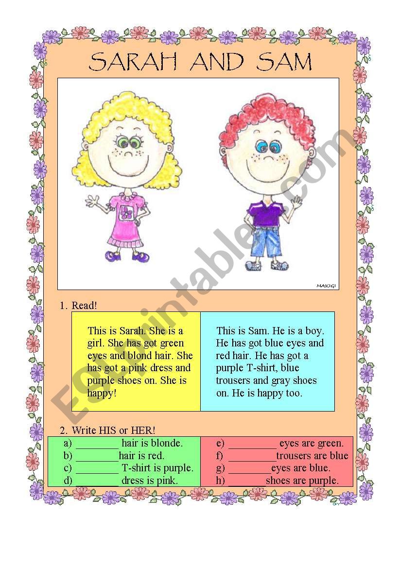 Sam and Sarah - HIS or HER worksheet