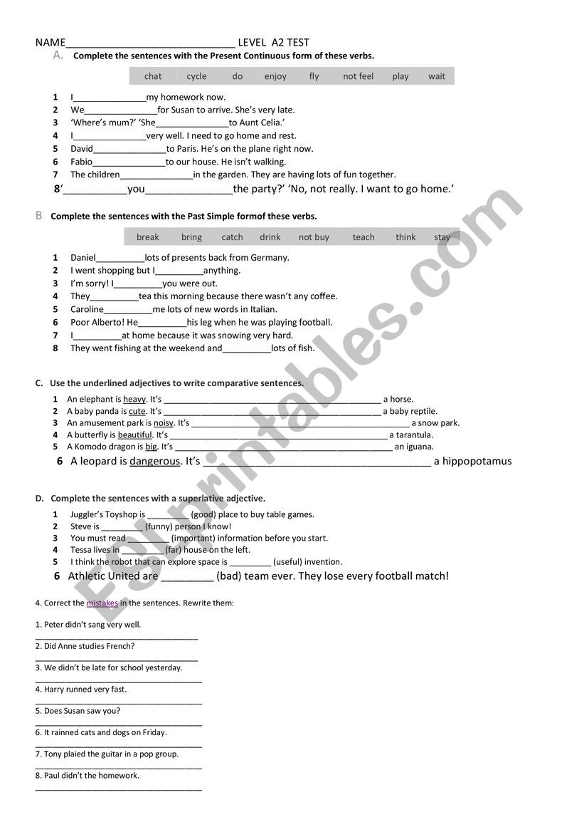 LEVEL A2 TEST worksheet