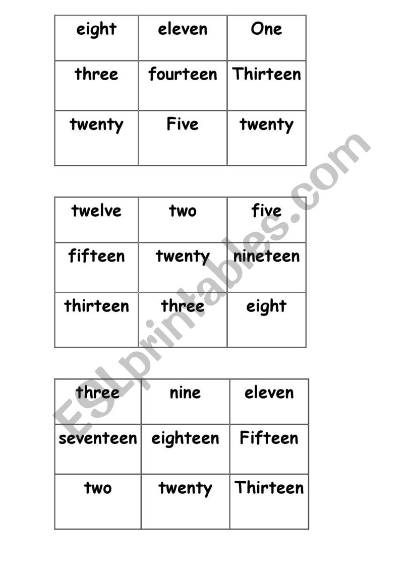 bingo numbers worksheet