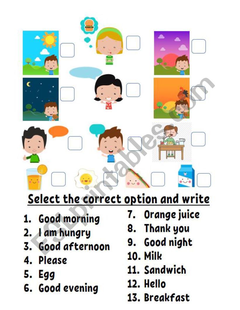 Greetings and breakfast worksheet
