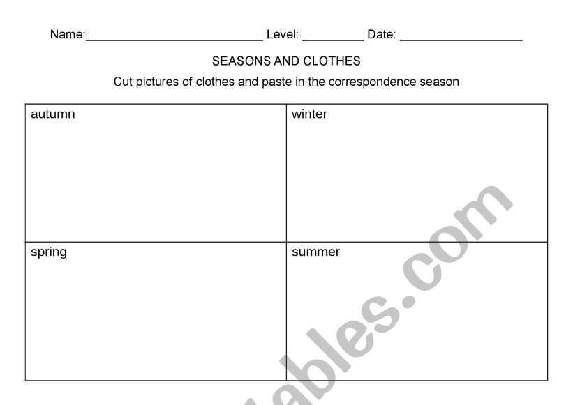 Seasons and clothes worksheet