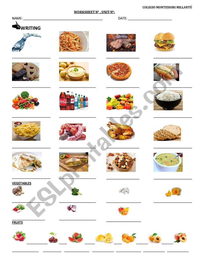 food fruits & vegetables writing tasks