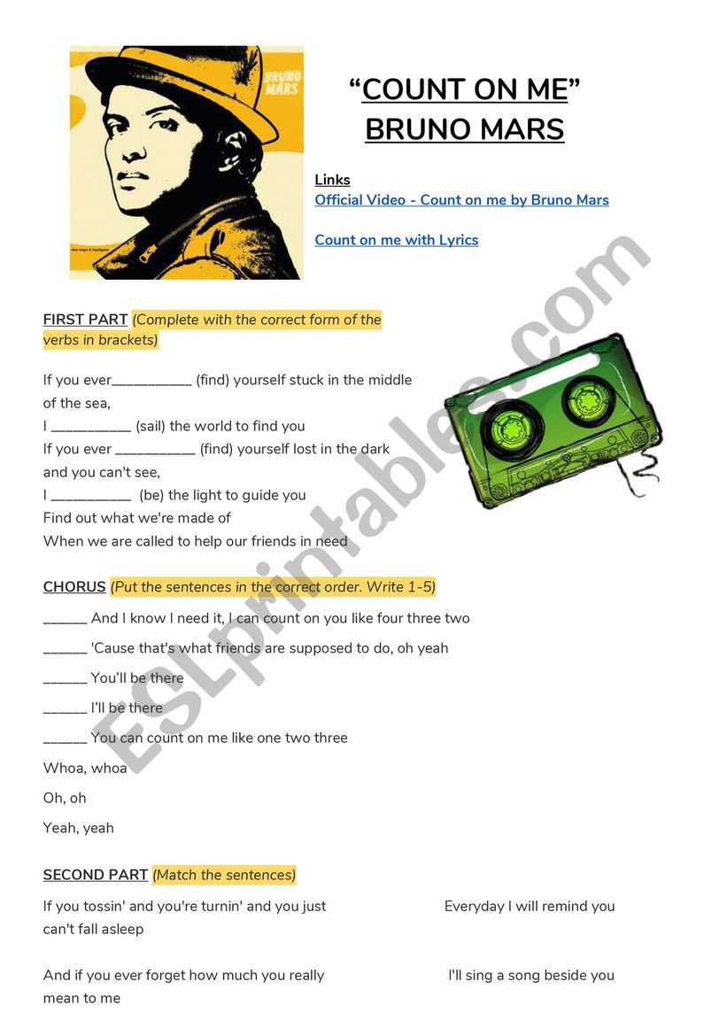 Count on me - Bruno Mars worksheet