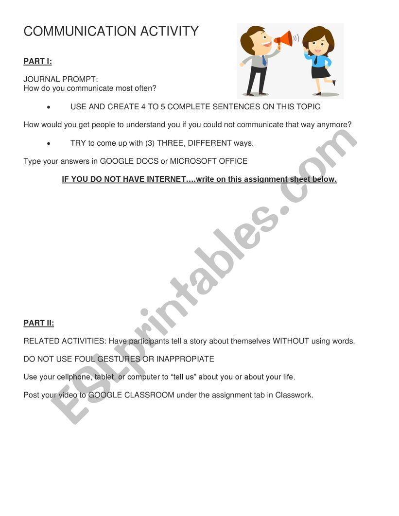 Communication Activity worksheet