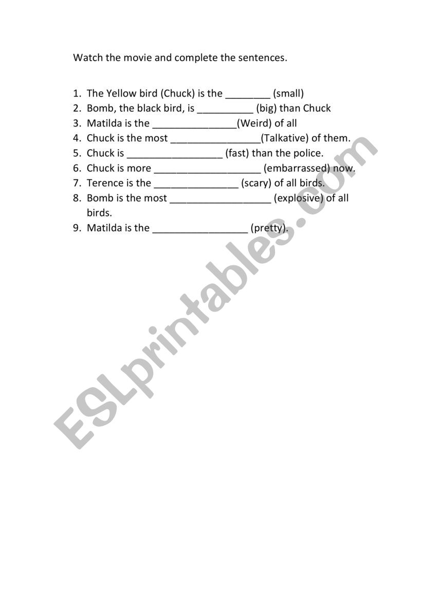 Movie - angry birds worksheet
