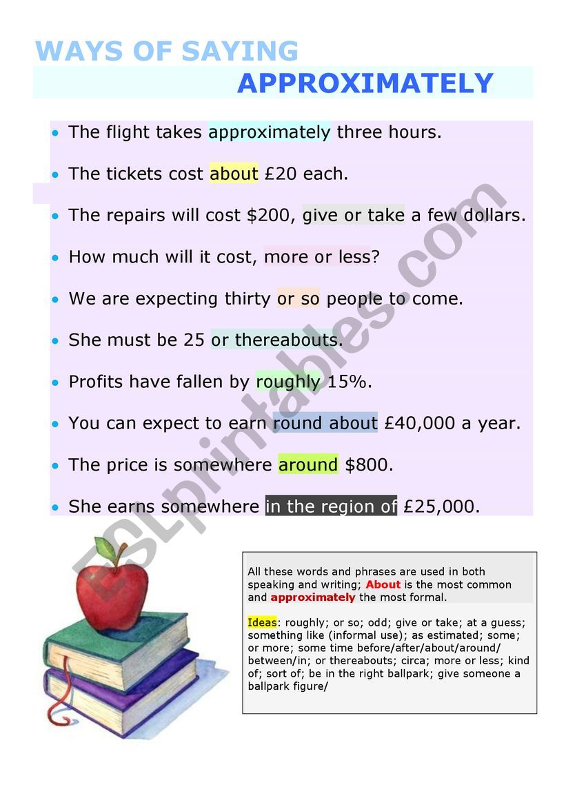 Ways of saying approximately  worksheet