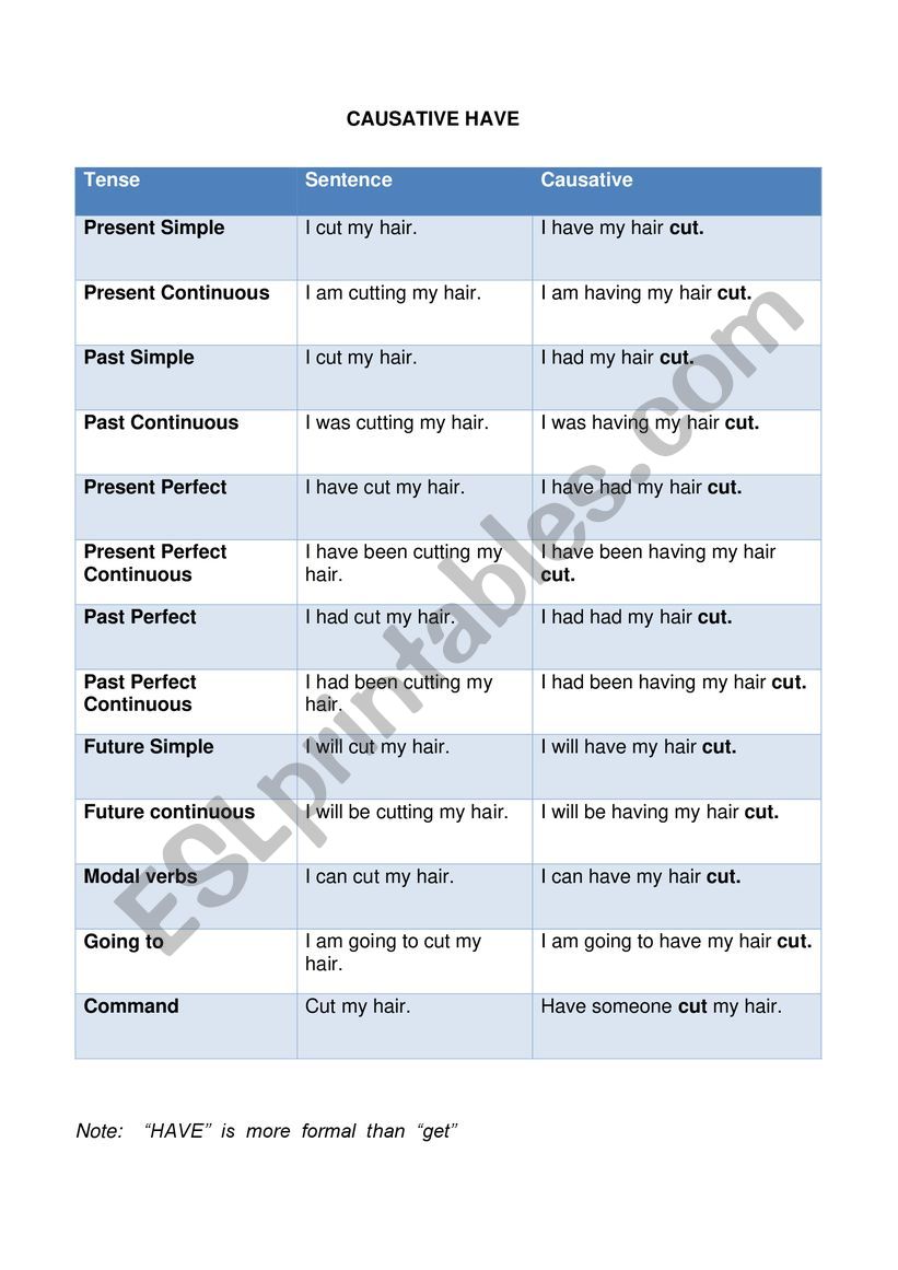 Overview causative have worksheet