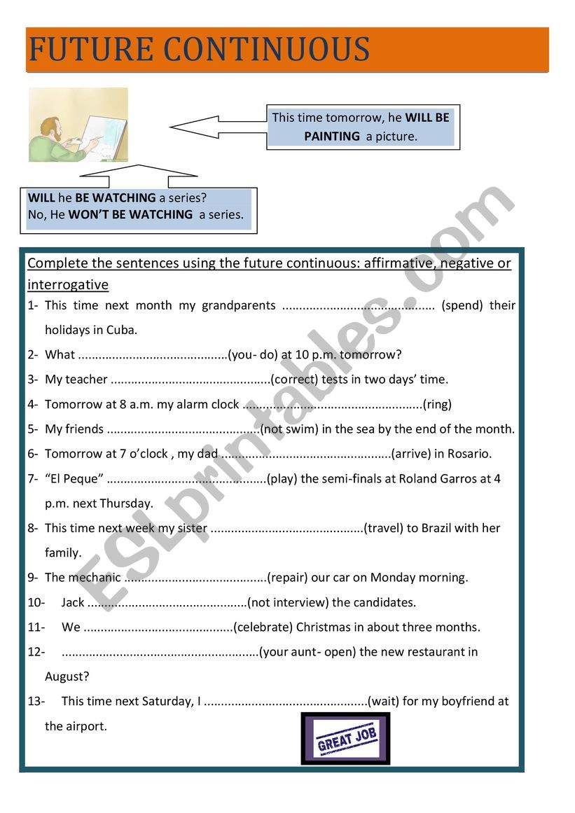 Future continuous worksheet