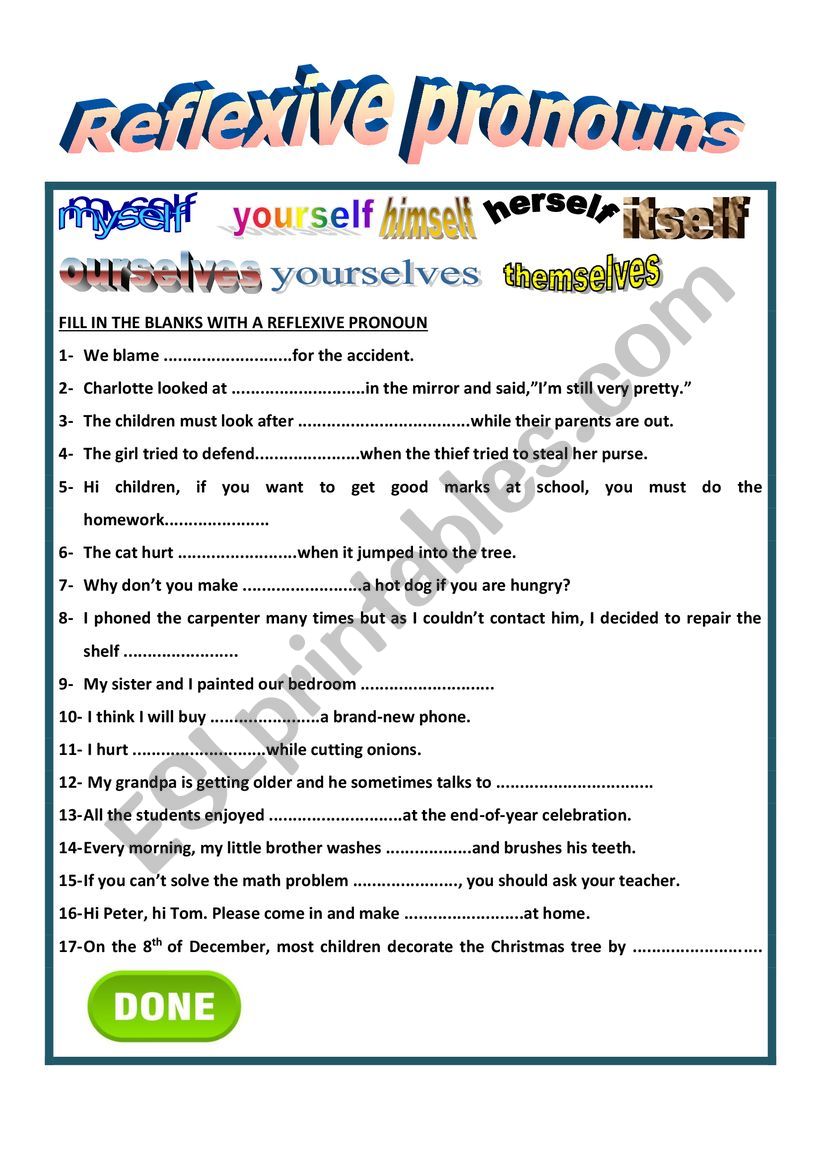 Reflexive pronouns worksheet