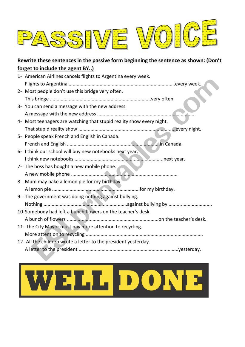 Passive voice - mixed tenses worksheet