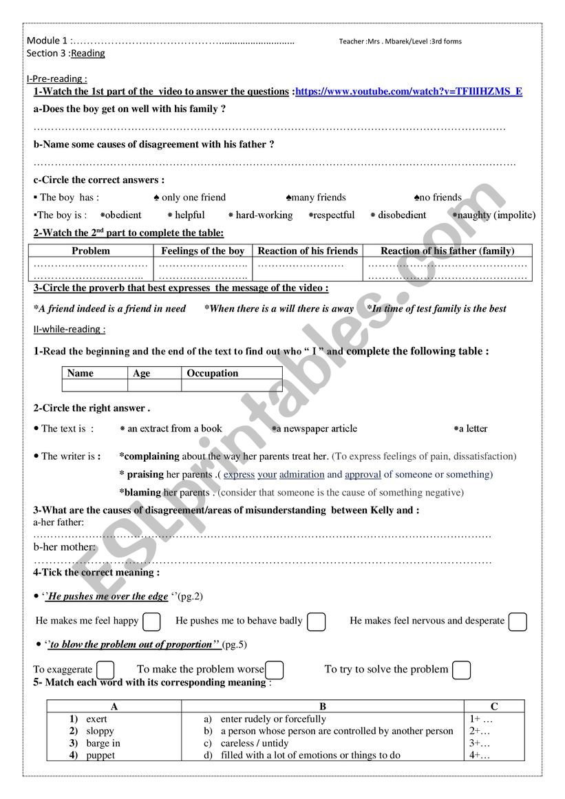 module 1 section 3 :What makes a family?