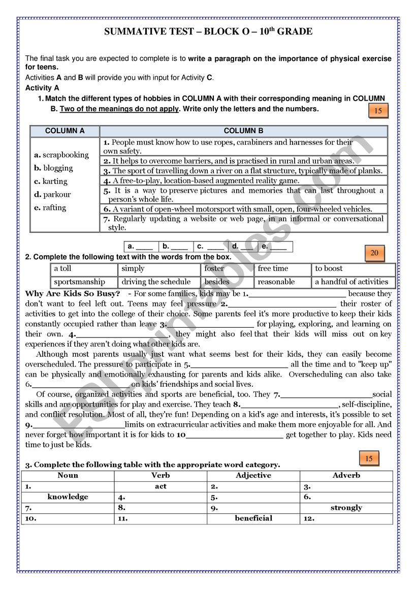 Summative Test on Block 0 - 10th Grade - Getting Started