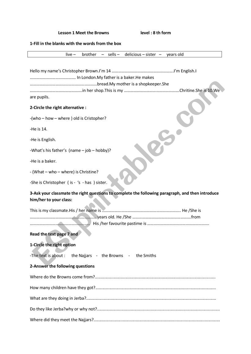 lesson 1 meet the Browns worksheet