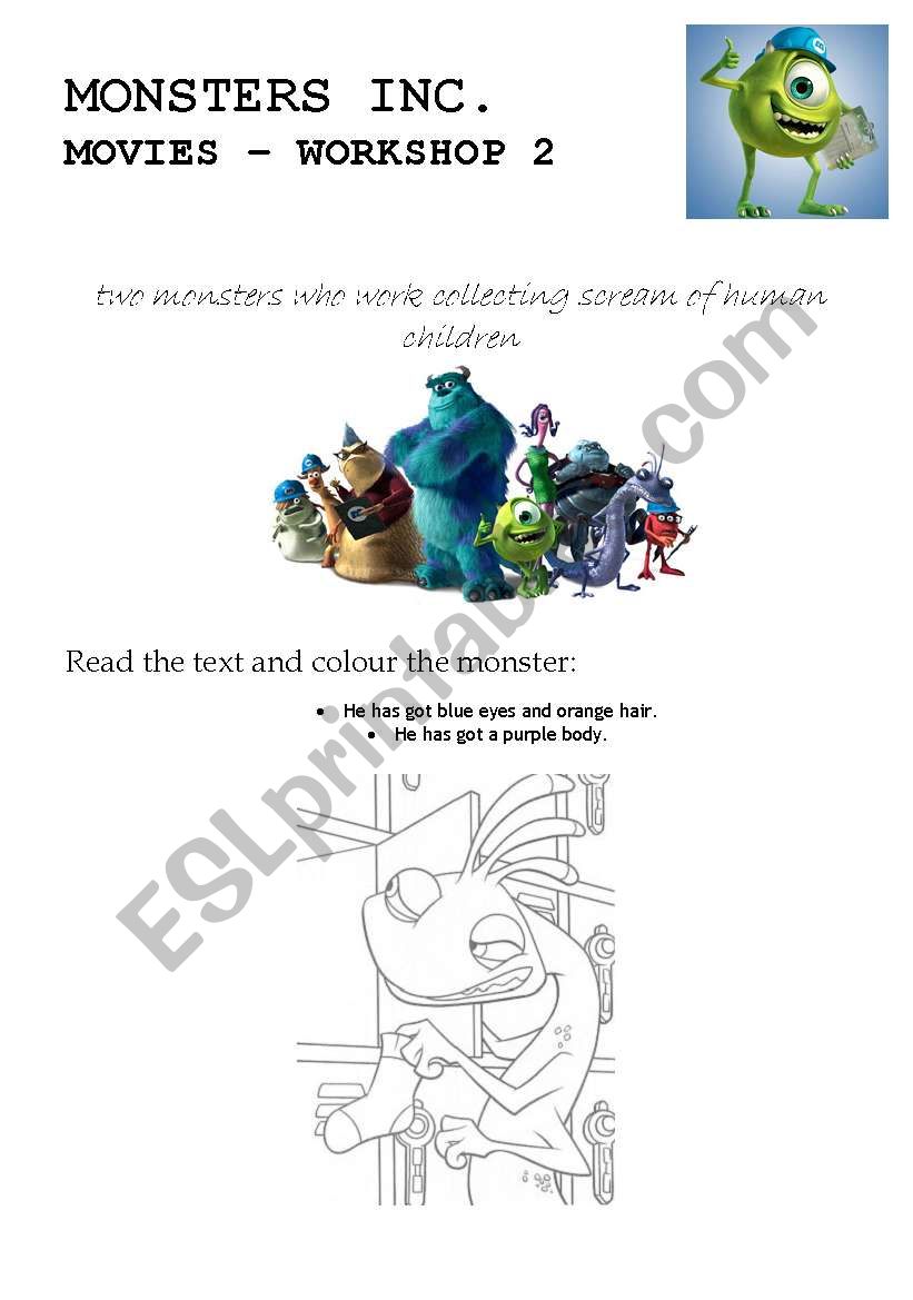 Monsters Inc. worksheet