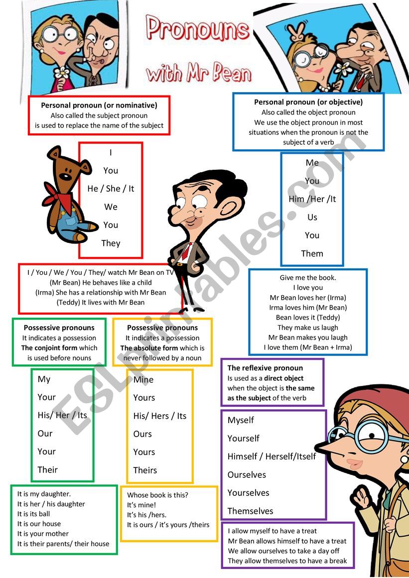 Pronouns lesson with Mr Bean  worksheet