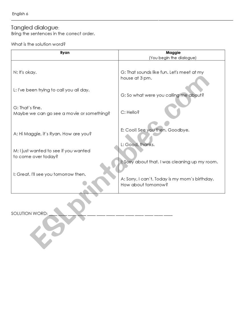 tangled phonecall 6 grad worksheet