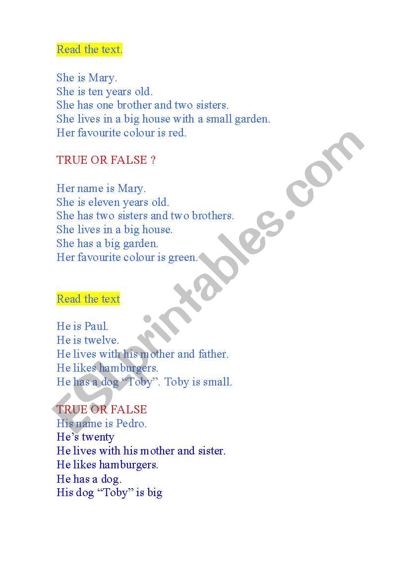 True or false? (introducing people)