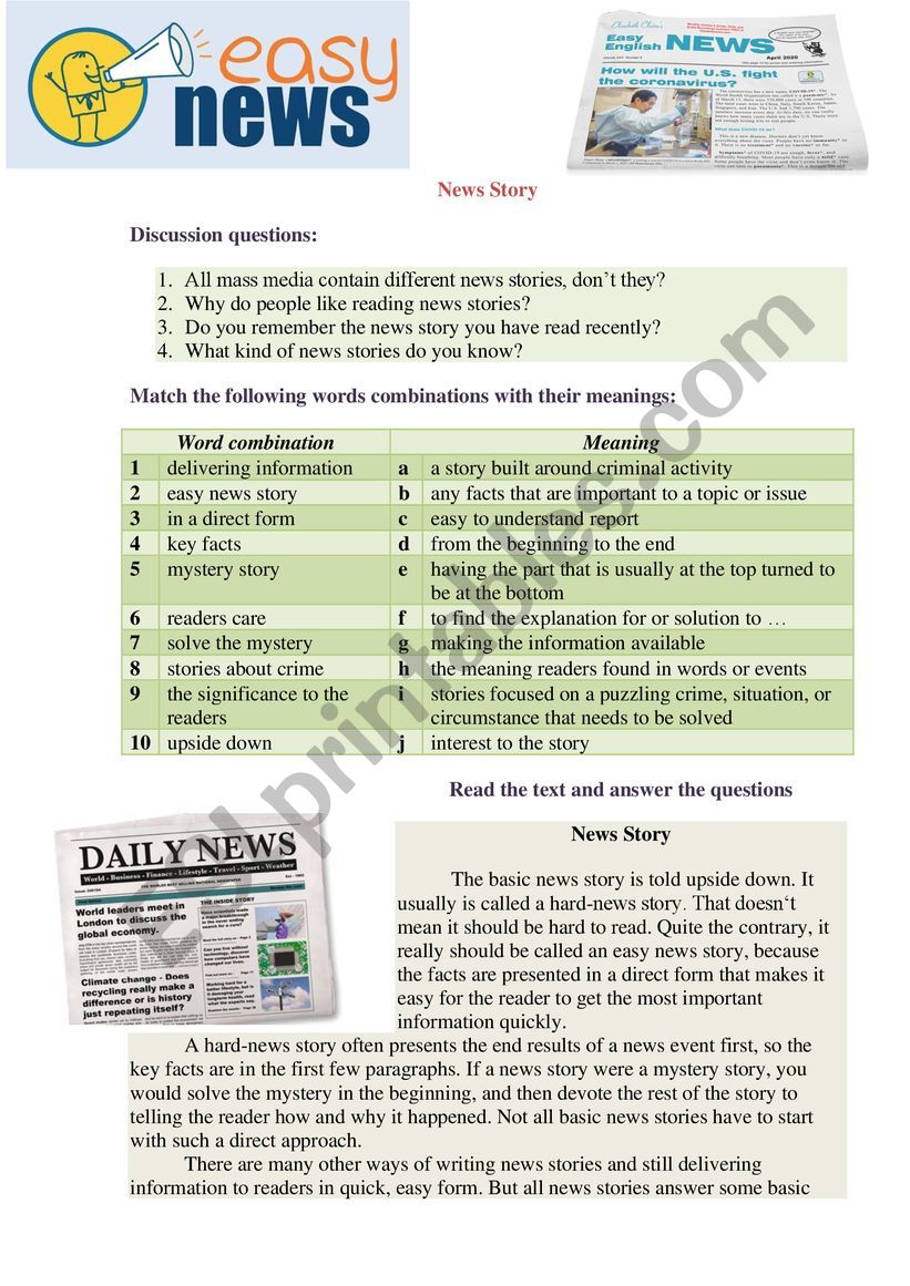 News story worksheet