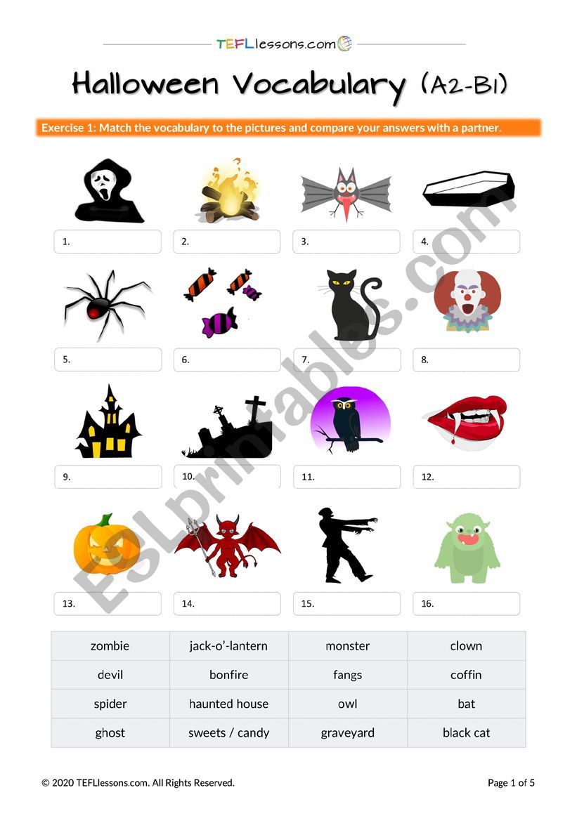 Halloween Vocabulary worksheet