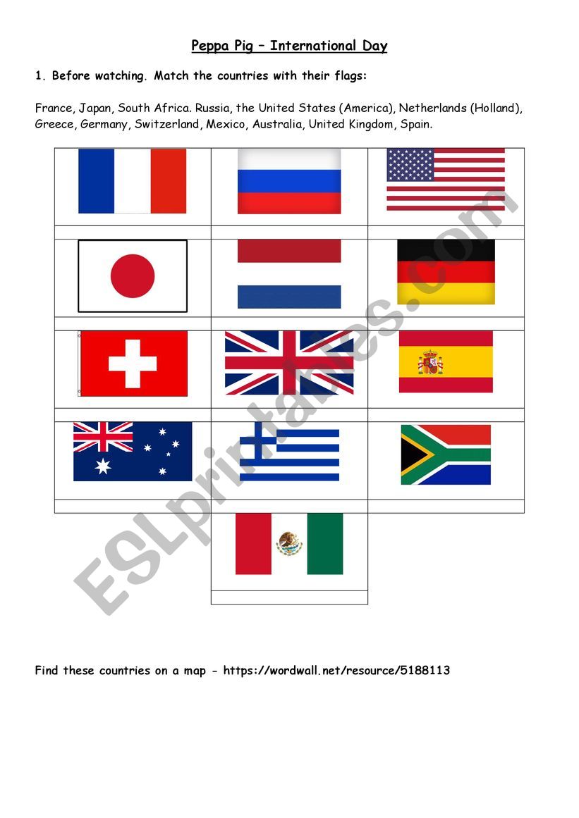 peppa pig - international day video worksheet