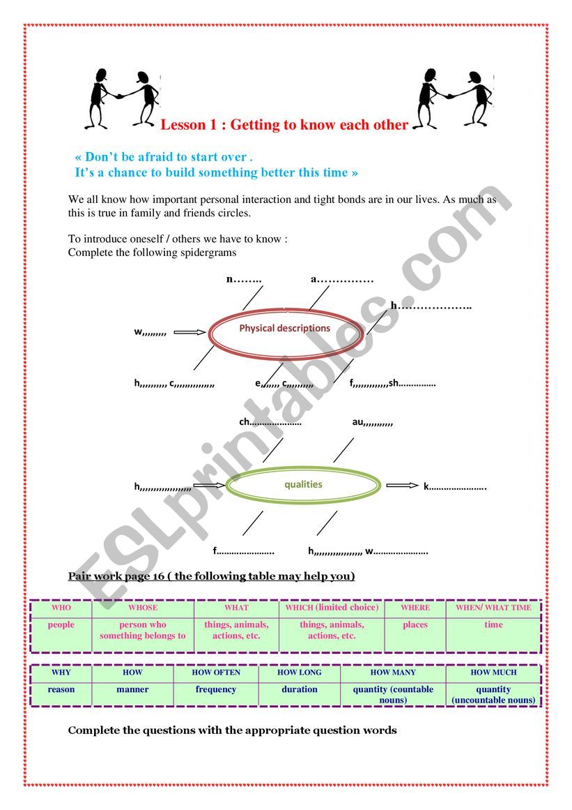 getting to know each other worksheet