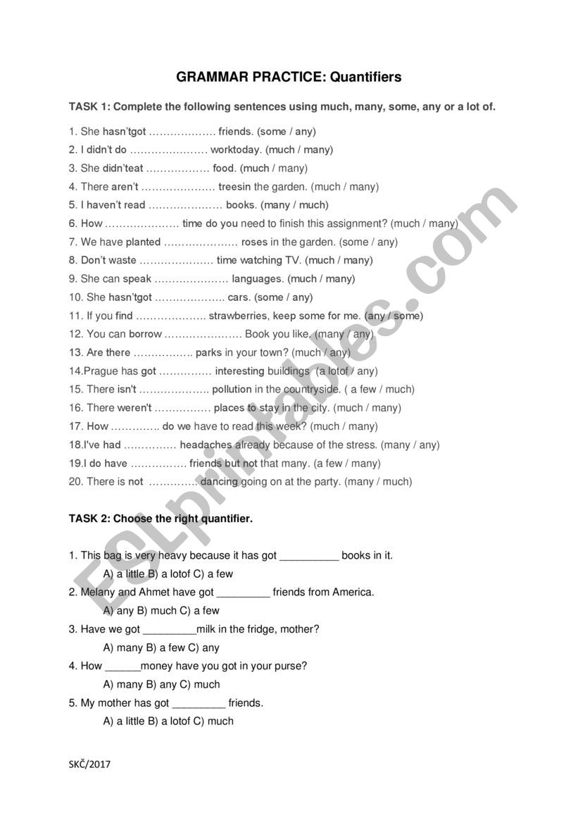 Quantifiers worksheet